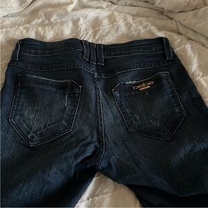 BEBE Ruched Ankle Skinny Jeans Dark Denim Wash
Zipper mid rise